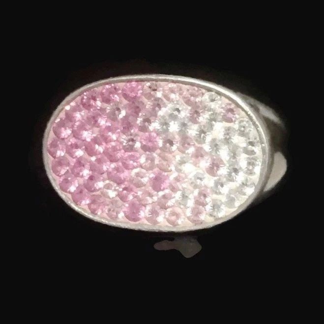 VINTAGE PINK CLEAR STONES CZ STERLING SILVER BOHO RING SIZE 7.50: VINTAGE PINK CLEAR STONES CZ STERLING SILVER BOHO RING SIZE 7.50 Vintage Pink & Clear Stones Sterling Silver Ring Ring or Band Size 7.50 Between a Size 7.50 and a Size 7.75 Weight 6.5g Widest Part of 