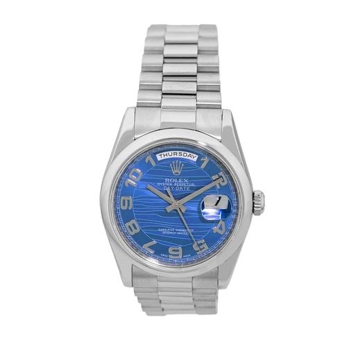 ROLEX PLATINUM 36MM DAY DATE PRESIDENT BLUE WAVE 118206 BOX LIFETIME WARRANTY (1 of 1)