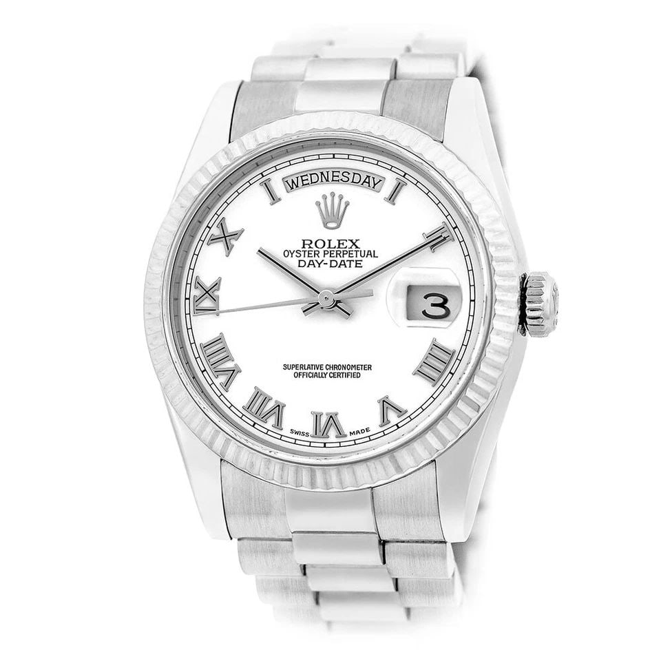 ROLEX 18K WHITE GOLD 36MM DAY-DATE PRESIDENT 118239 LIFETIME WARRANTY BOX: ROLEX 18K WHITE GOLD 36MM DAY-DATE PRESIDENT 118239 LIFETIME WARRANTY BOX ROLEX 18K White Gold 36mm Day-Date President 118239 Lifetime Warranty Box Pre-Owned Gent's 18K White Gold 36mm Rolex Day-Date 