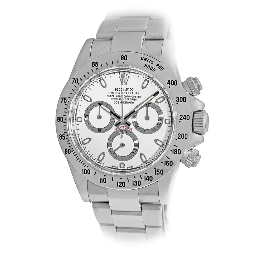 ROLEX STAINLESS STEEL 40MM DAYTONA COSMOGRAPH WHITE 116520 BOX WARRANTY MINTY: ROLEX STAINLESS STEEL 40MM DAYTONA COSMOGRAPH WHITE 116520 BOX WARRANTY MINTY ROLEX Stainless Steel 40mm Daytona Cosmograph White 116520 Box Warranty MINTY Pre-Owned Gent's Stainless Steel 40mm Rolex 