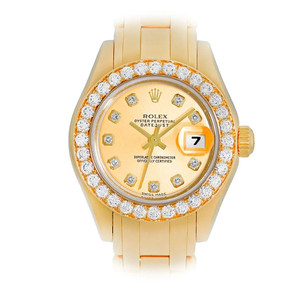 ROLEX 18K YELLOW GOLD 29MM MASTERPIECE 80298 DIAMONDS BOX WARRANTY MINTY: ROLEX 18K YELLOW GOLD 29MM MASTERPIECE 80298 DIAMONDS BOX WARRANTY MINTY ROLEX 18K Yellow Gold Masterpiece 80298 Factory Diamonds Box MINTY Pre-Owned Lady's 18K Yellow Gold 29mm Rolex Diamond "Masterp