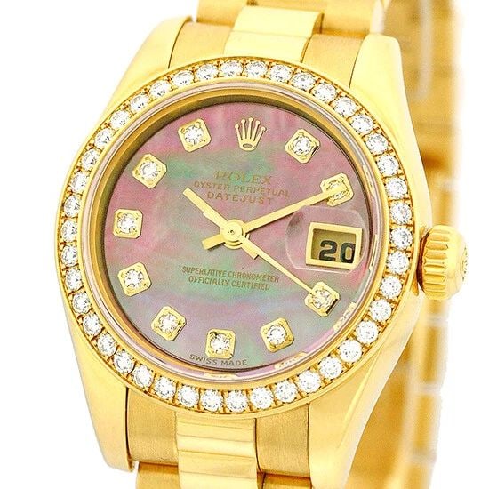 ROLEX 18K YELLOW GOLD FACTORY DIAMOND PRESIDENT MOTHER OF PEARL 179138 WARRANTY: ROLEX 18K YELLOW GOLD FACTORY DIAMOND PRESIDENT MOTHER OF PEARL 179138 WARRANTY ROLEX 18K Yellow Gold Factory Diamond President Mother of Pearl 179138 Warranty Lady's 18K Yellow Gold Rolex "