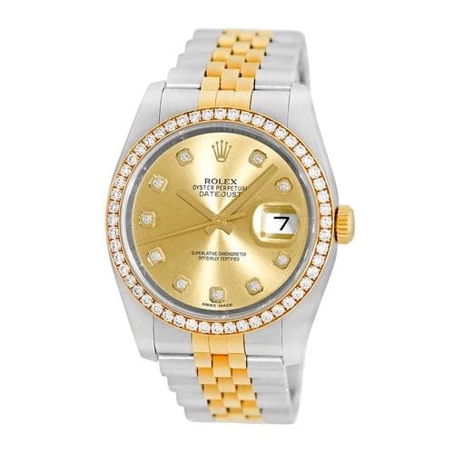 ROLEX STAINLESS STEEL 18K YELLOW GOLD 36MM FACTORY DIAMOND DATEJUST 116243 BOX: ROLEX STAINLESS STEEL 18K YELLOW GOLD 36MM FACTORY DIAMOND DATEJUST 116243 BOX BRAND: Rolex Model: Datejust Reference No: 116243 Gender: Gent’s Movement: Handmade Swiss Chronometer Certified(COSC) A