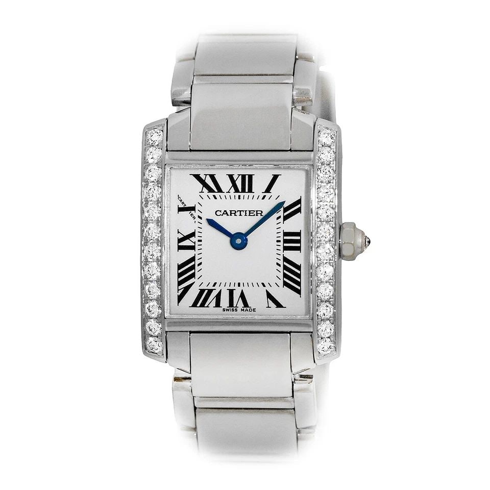 CARTIER 18K WHITE GOLD TANK FRANCAISE FACTORY DIAMONDS WE1002S3 BOX WARRANTY (1 of 2)