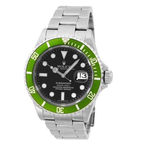 ROLEX STAINLESS STEEL 40MM SUBMARINER GREEN BEZEL DATE 16610V BOX WARRANTY 2008 (1 of 1)