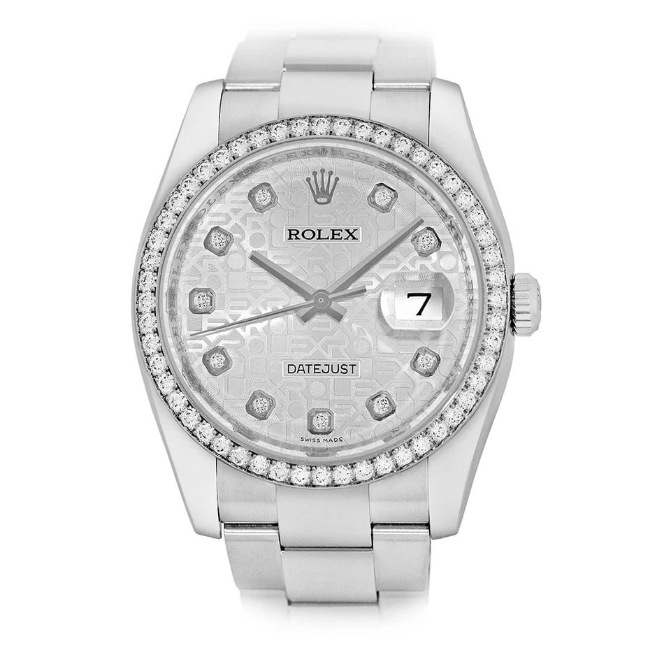 ROLEX STAINLESS STEEL 36MM DATEJUST FACTORY DIAMOND 116244 BOX WARRANTY MINTY (1 of 2)
