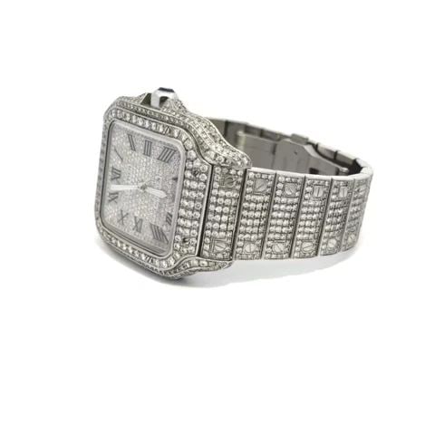 CARTIER SANTOS DIAMOND ICED OUT DIAMOND 20CT DATE AUTOMATIC STEEL LG MEN'S WATCH: CARTIER SANTOS DIAMOND ICED OUT DIAMOND 20CT DATE AUTOMATIC STEEL LG MEN'S WATCH This impressive, eye catching authentic large Cartier watch is from the Santos Collection ICED OUT diamonds. The case a