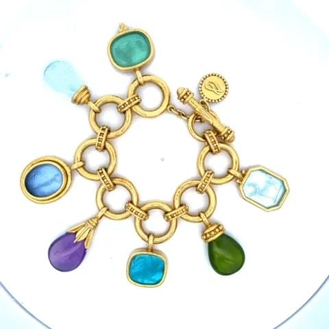 ELIZABETH LOCKE CHARMS BRACELET MULTICOLOR GEM 18K YELLOW GOLD INTAGLIOS (1 of 2)
