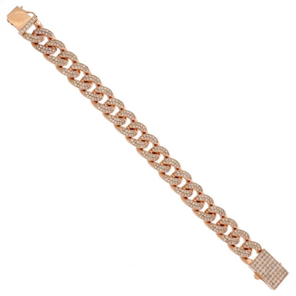MEN'S 10CT DIAMOND 14K ROSE GOLD 15MM CURB LINK BRACELET 112.5G LIQUIDATION (1 of 1)
