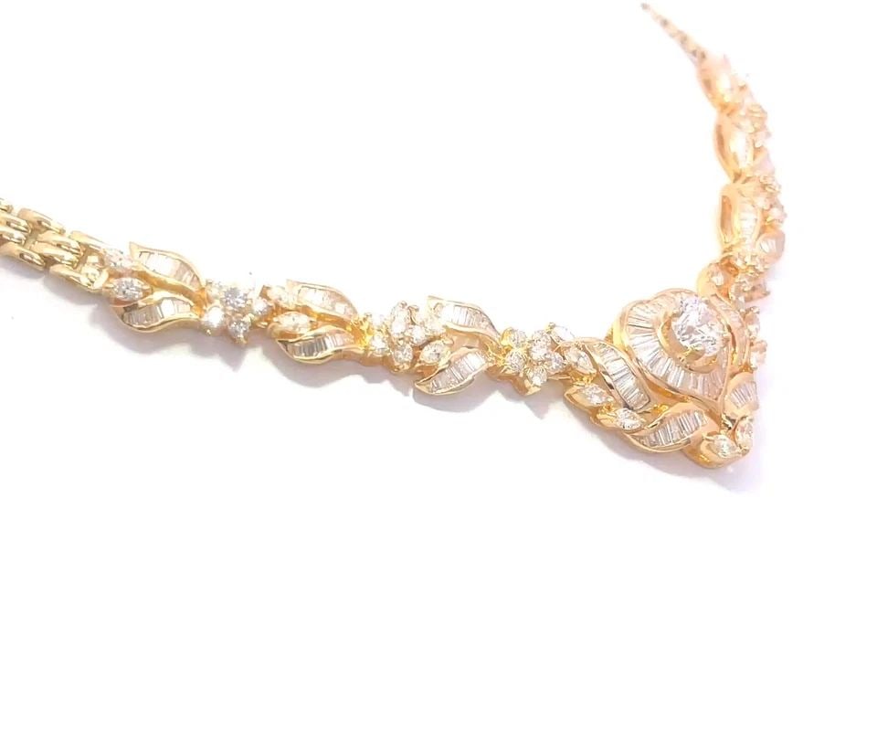 DIAMOND GOLD FLORAL NECKLACE 5.09CT 18K YELLOW PANTHER LINK GIA CERTIFICATE (1 of 2)