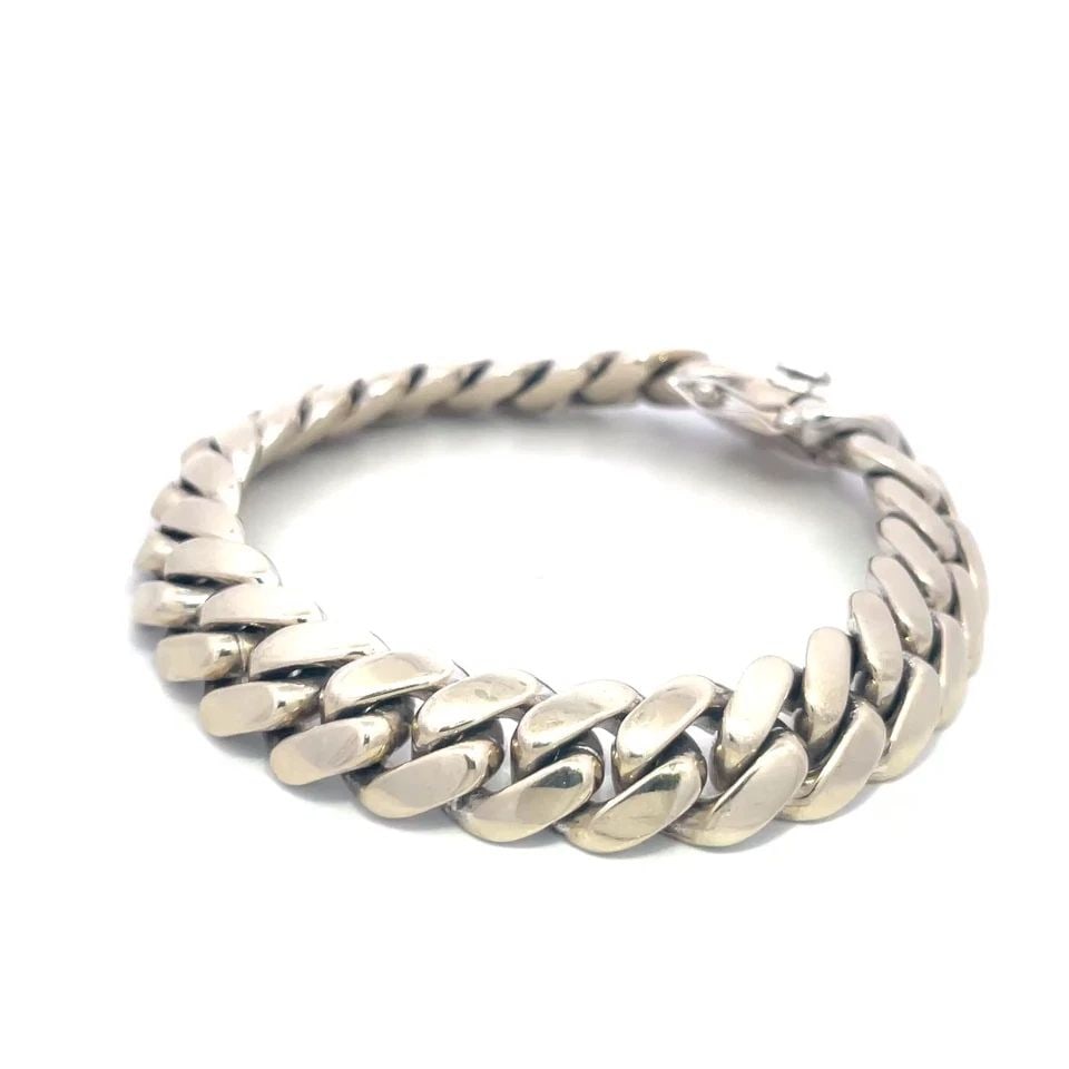 CURB LINK GOLD BRACELET 14K WHITE MEN'S HEFTY CHAIN 158.2GR! (1 of 2)