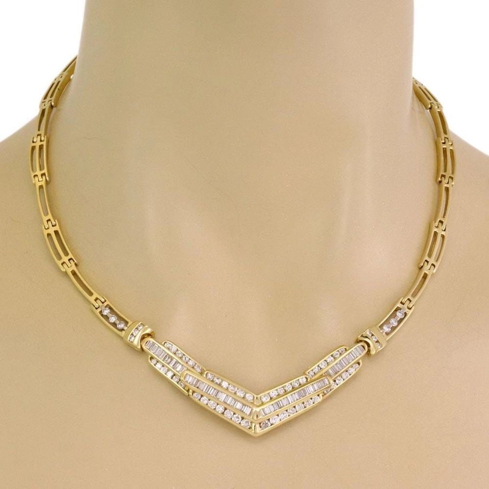 BAGUETTE ROUND 7CT DIAMOND 18K GOLD V PENDANT COLLAR NECKLACE LIQUIDATION! (1 of 2)