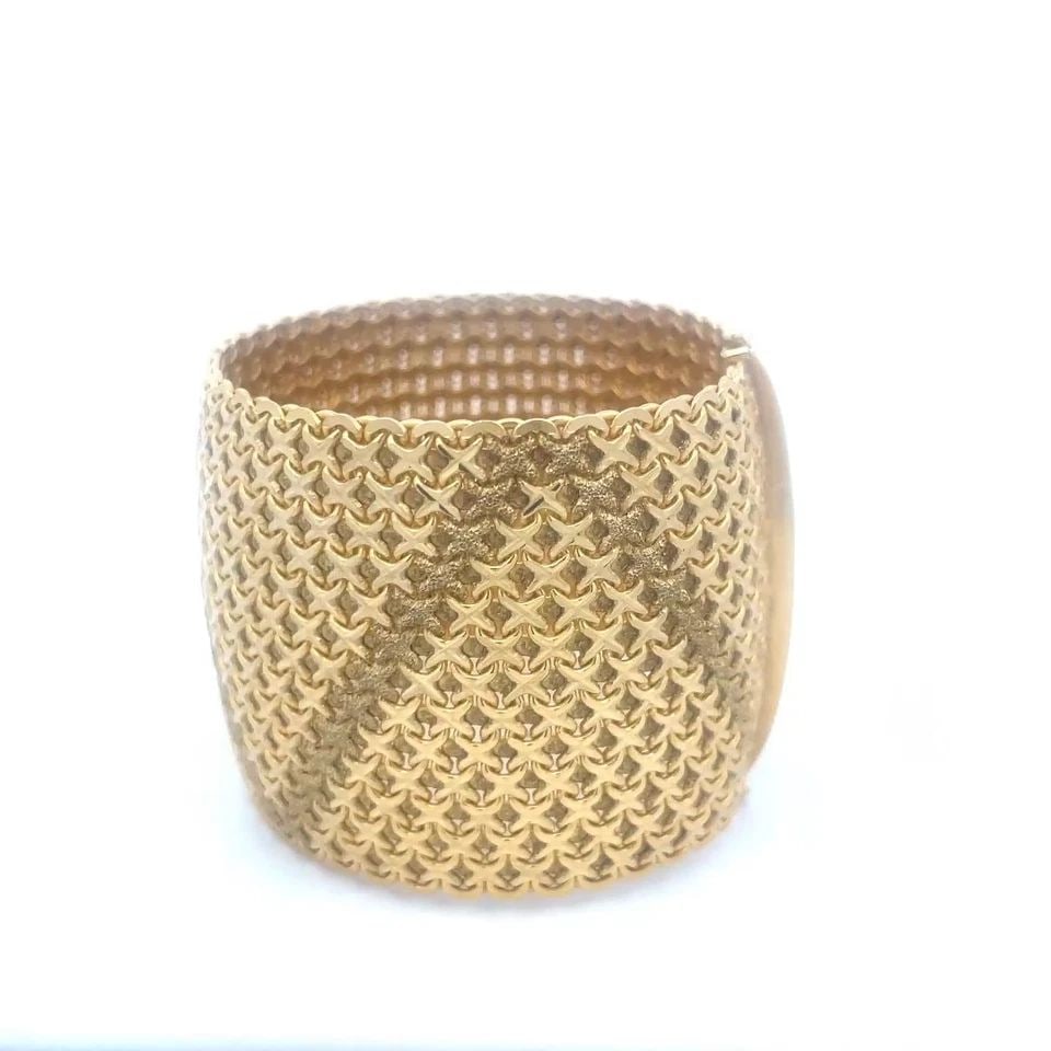 GOLD MESH BRACELET 14K YELLOW BASKET WEAVE DIAMOND CUT STYLE 116.3G EXTRA WIDE (1 of 2)