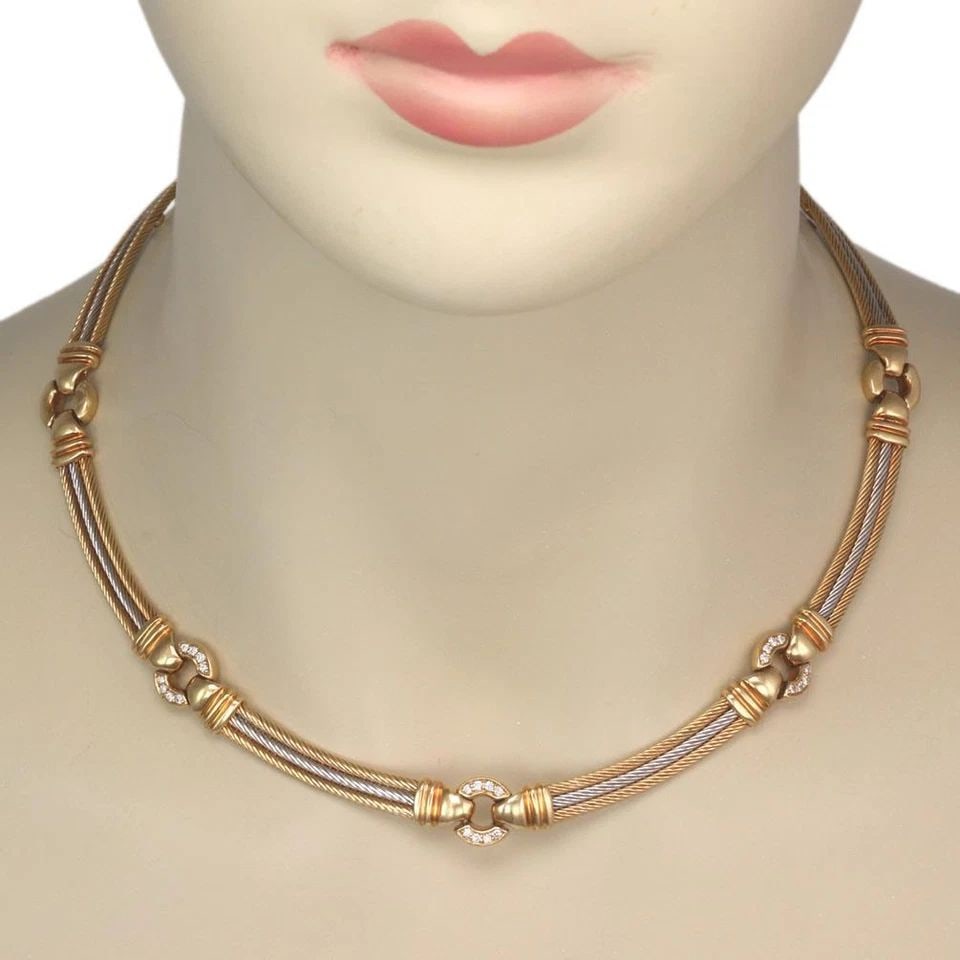 DIAMOND 18K TRI COLOR GOLD 3 ROWS SECTION LINK NECKLACE LIQUIDATION! (1 of 1)
