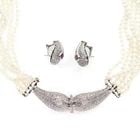 ESTATE 9.50CT DIAMOND GEM 14K GOLD PEARL NECKLACE & EARRING SET LIQUIDATION (1 of 1)