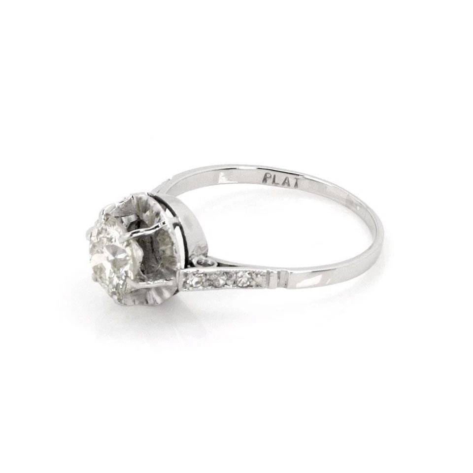 ART DECO 1.49CT EUROPEAN CUT SOLITAIRE ACCENT DIAMOND PLATINUM RING LIQUIDATION (1 of 2)