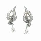 DIAMOND 5.25CT PLATINUM EARRINGS BRIDAL DROP STYLE GOLD POST CLIP BACK: DIAMOND 5.25CT PLATINUM EARRINGS BRIDAL DROP STYLE GOLD POST CLIP BACK These magnificent earrings feature a mixture of assorted shape diamonds set in a long ribbon shape top baguettes and round with a