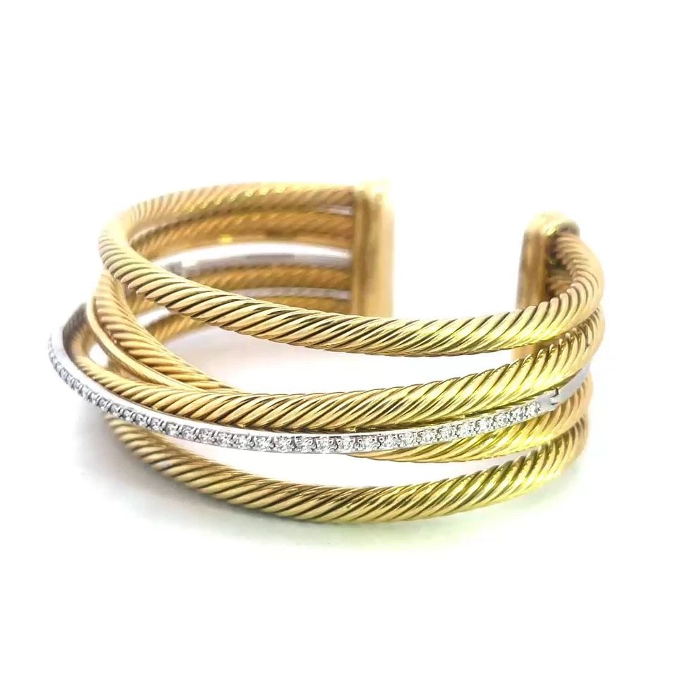 DAVID YURMAN CROSSOVER GOLD CUFF BRACELET DIAMOND 18K CABLE YELLOW WHITE (1 of 2)