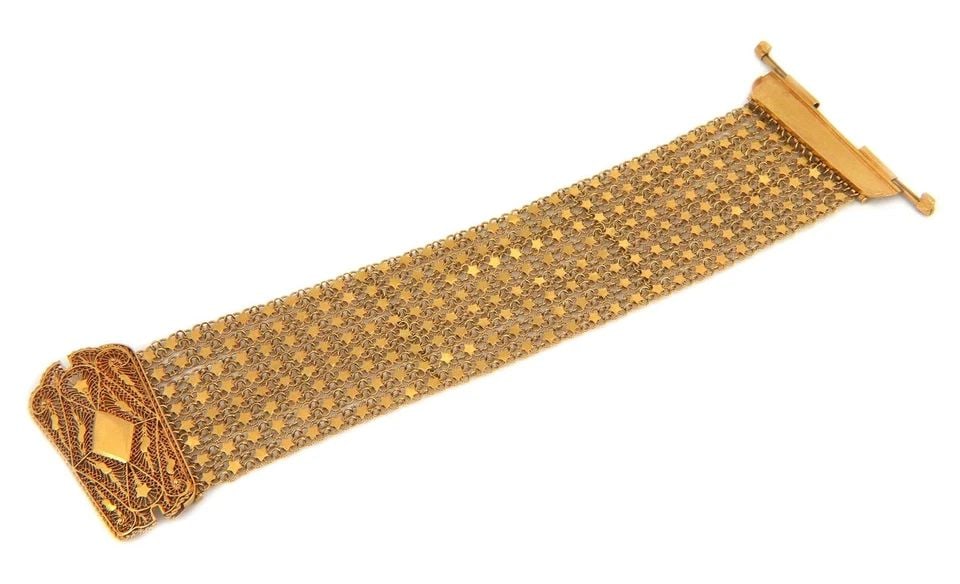 VINTAGE 22K GOLD BRACELET STAR MESH STRANDS WIDE FILIGREE (1 of 2)