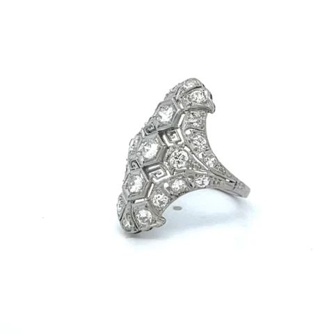 4988 ART DECO PLATINUM DIAMONDS ELONGATED OPEN STYLE RING SIZE 6.5 (1 of 1)