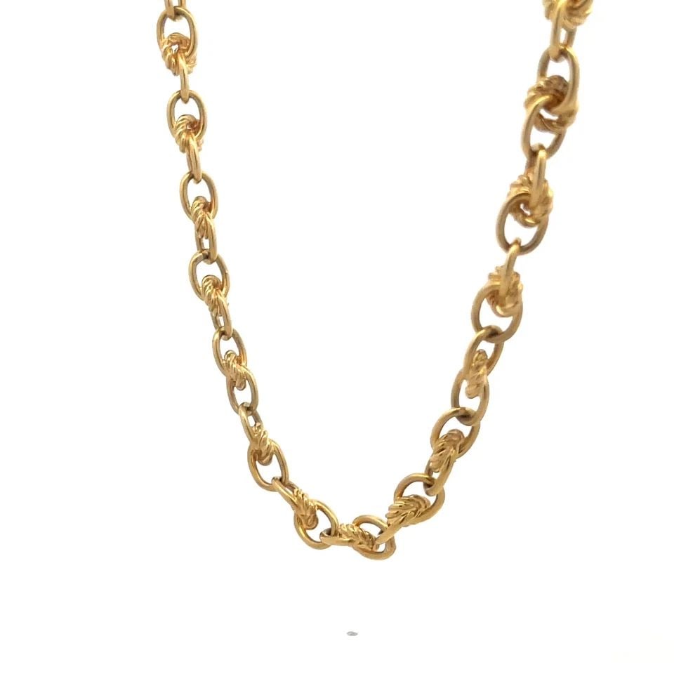 YELLOW GOLD 18K LINK CHAIN FANCY OVAL CABLE LINK INTERLACE STYLE 66G 28" (1 of 2)