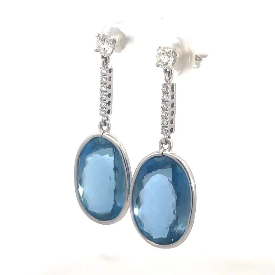 70 AQUAMARINE GOLD EARRINGS DIAMOND 14K WHITE DROP DANGLE STYLE (1 of 2)