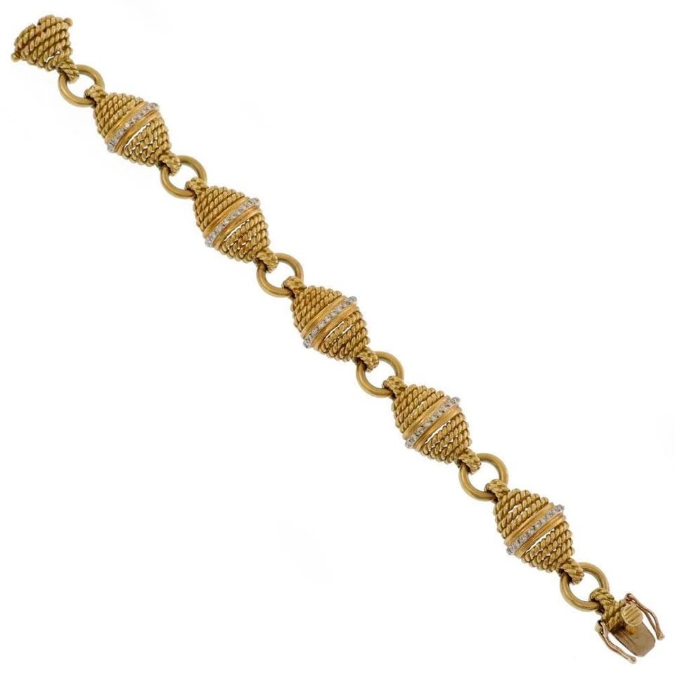 DIAMOND BRACELET 18K YELLOW GOLD CABLE WIRE FANCY LINK (1 of 2)