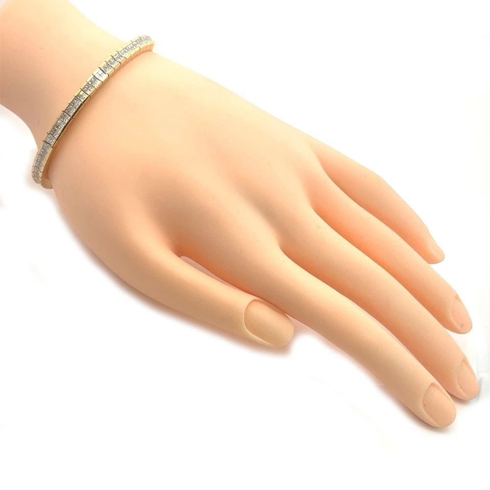 PRINCESS CUT DIAMOND BRACELET 7CT 14K YELLOW GOLD TENNIS BRACELET: PRINCESS CUT DIAMOND BRACELET 7CT 14K YELLOW GOLD TENNIS BRACELET Princess Cut 7ct Diamond 14k Yellow Gold Tennis Bracelet Description This gorgeous and elegant tennis bracelet is crafted from 14k whi