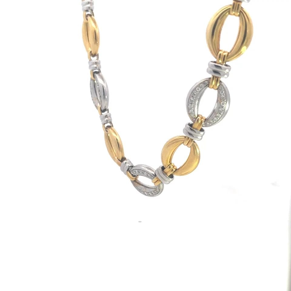 CHIAMPESAN DIAMOND GOLD NECKLACE 18K TWO TONE OVAL LINK COLLAR STYLE (1 of 1)