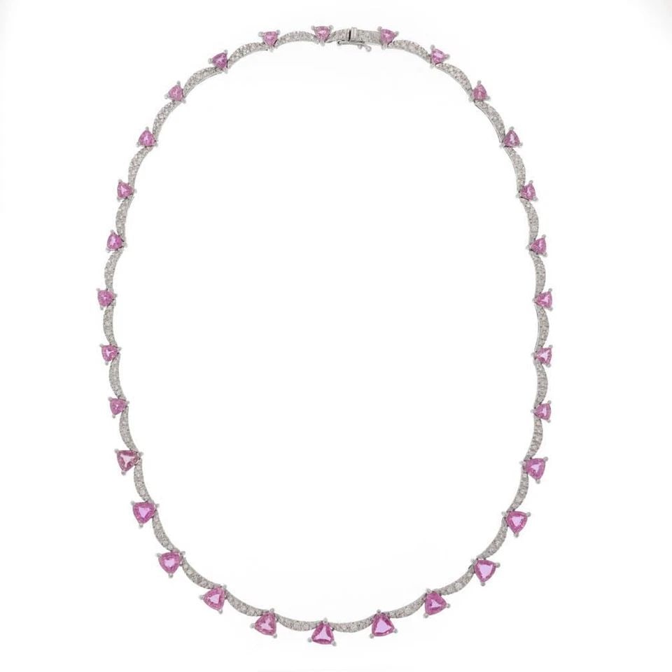 14.55CT DIAMOND PINK SAPPHIRE 18K WHITE GOLD NECKLACE ESTATE: 14.55CT DIAMOND PINK SAPPHIRE 18K WHITE GOLD NECKLACE ESTATE Estate 14.55ct Diamond Pink Sapphire 18k White Gold Necklace Description This gorgeous Estate necklace is crafted from 18k white gold featu