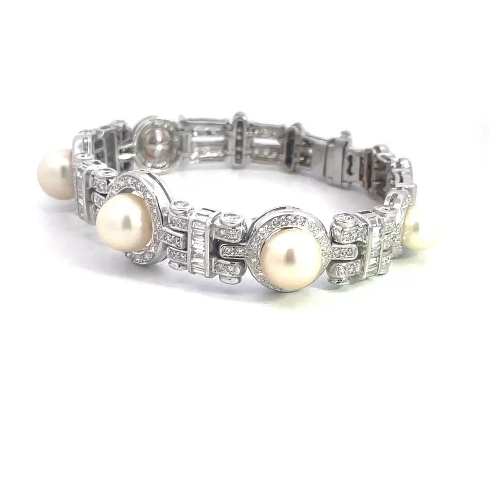 DIAMOND 4.5CT GOLD BRACELET PEARLS 18K WHITE FANCY LINK STYLE (1 of 2)