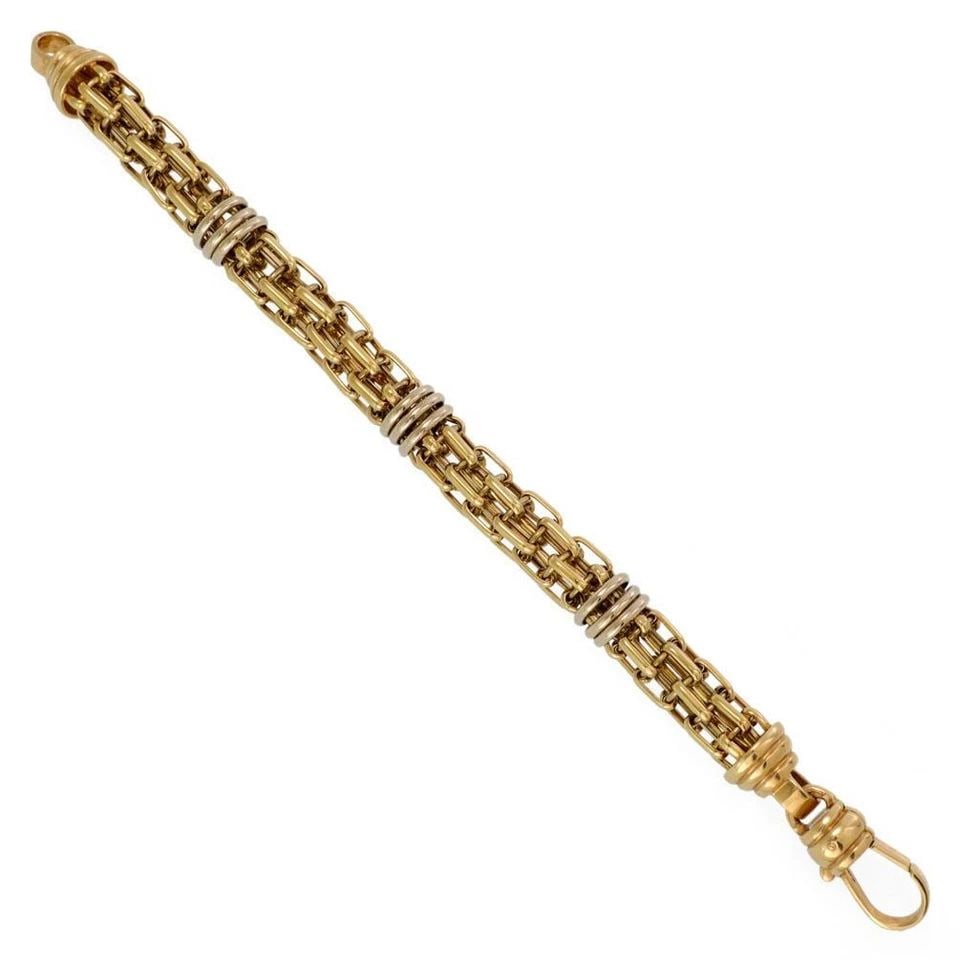 ITALIAN LADIES BRACELET LARGE 18K TWO TONE GOLD 12MM ROUND FLEX LINK 49GR (1 of 2)