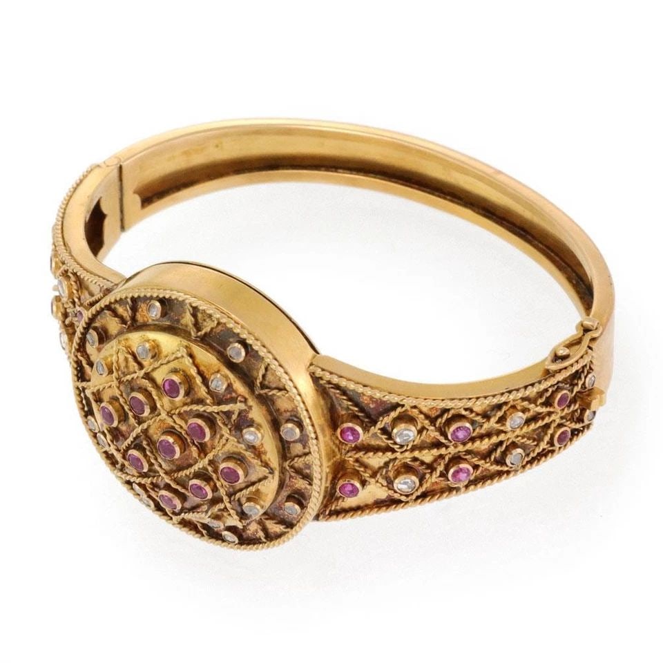 VICTORIAN BRACELET 1.75CT ROSE CUT DIAMOND RUBY 18K GOLD (1 of 2)
