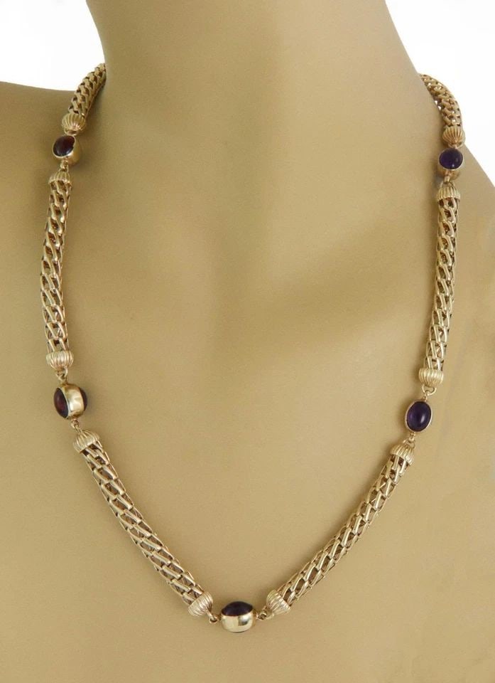 ESTATE AMETHYST GARNET 14K YELLOW GOLD FLEX LINK TUBE NECKLACE 29"L LIQUIDATION!: ESTATE AMETHYST GARNET 14K YELLOW GOLD FLEX LINK TUBE NECKLACE 29"L ! Estate Amethyst Garnet 14k Yellow Gold Flex Link Tube Necklace 29"L ! Description This is a lovely Estate necklace, crafted from 1