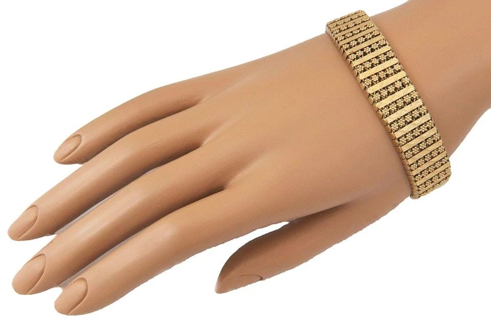 ETRUSCAN BYZANTINE 19K YELLOW GOLD 15MM WIDE FLEX BRACELET (1 of 2)