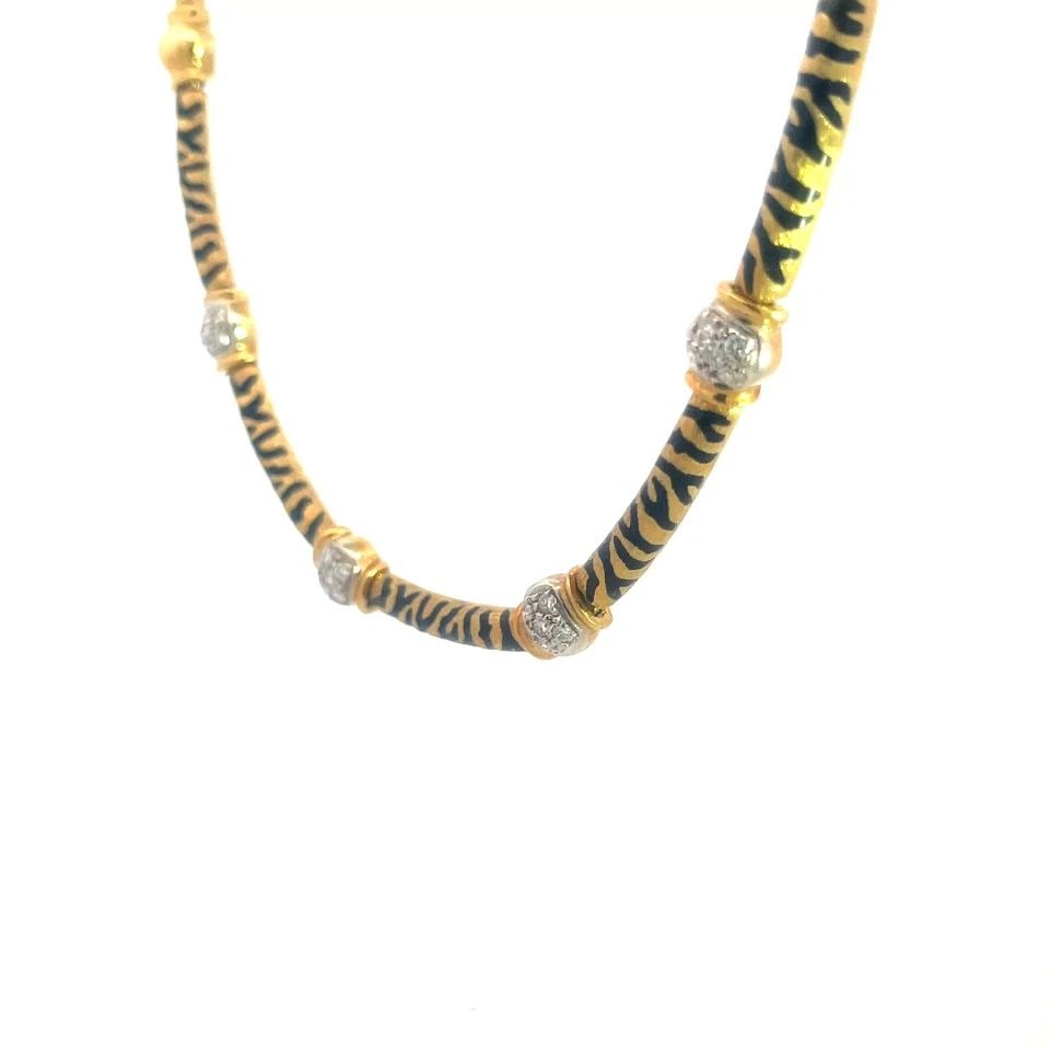DIAMOND GOLD COLLAR NECKLACE 18K ENAMEL SECTION TIGER BAR LINKS (1 of 2)