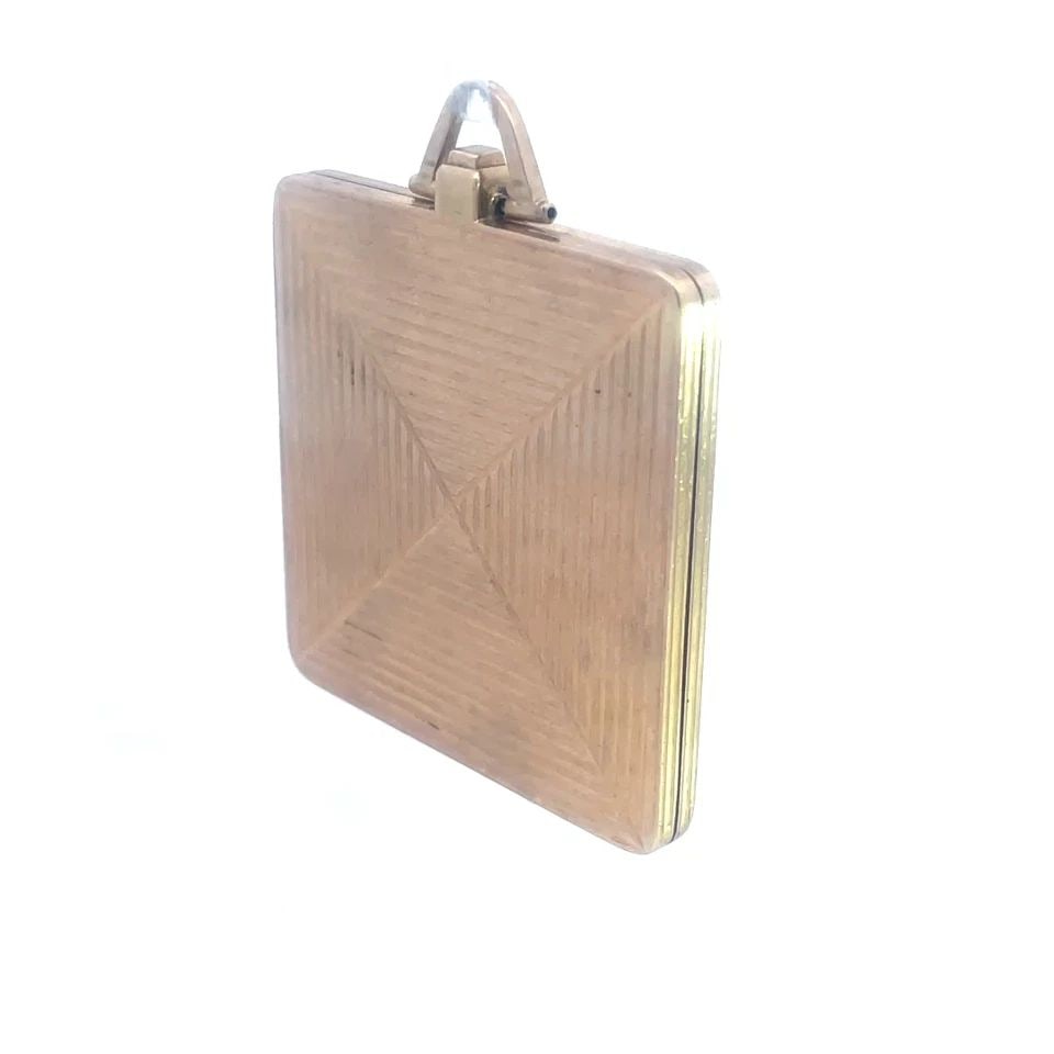 CARTIER VINTAGE GOLD LOCKET PENDANT 14K YELLOW LARGE SQUARE GROOVED STYLE: CARTIER VINTAGE GOLD LOCKET PENDANT 14K YELLOW LARGE SQUARE GROOVED STYLE This beautiful Cartier vintage gold locket pendant is a fine piece of jewelry from the 1940s. It features a large square penda