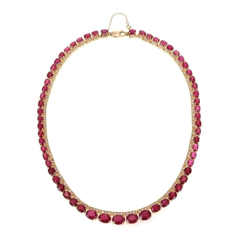 ESTATE 47.50CT DIAMOND RUBY 14K YELLOWGOLD GRADUATED COLLAR NECKLACE (1 of 2)