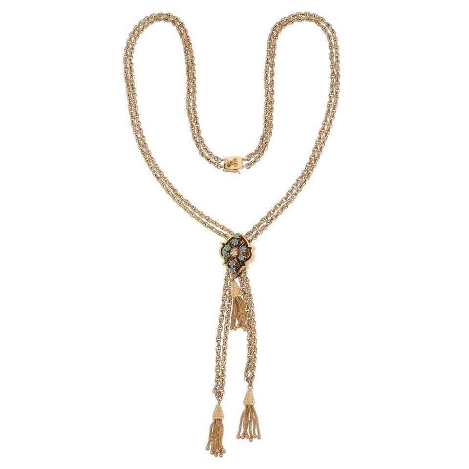 OPAL 14K GOLD TASSEL NECKLACE SLIDE DIAMOND PENDANT (1 of 2)