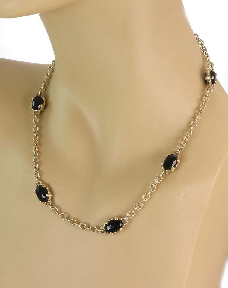 JUDITH RIPKA ONYX 14K YELOW GOLD TEXTURED OVAL LINK NECKLACE LIQUIDATION! (1 of 2)
