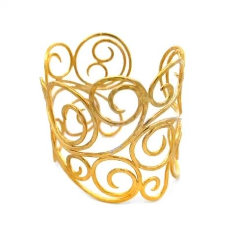 HAMMERED CUFF BRACELET 18K YELLOW GOLD WIRE OPEN SPIRAL DESIGN (1 of 2)