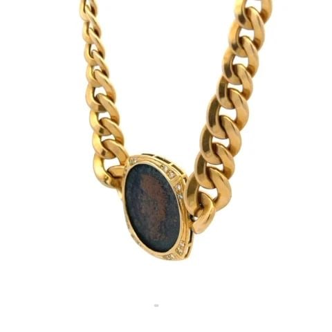 DIAMOND 18K GOLD NECKLACE COIN PENDANT CURB LINK CHAIN (1 of 1)