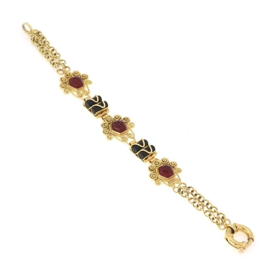 ESTATE CARNELIAN ONYX 18K YELLOW GOLD FLORAL DESIGN FANCY BRACELET LIQUIDATION! (1 of 1)