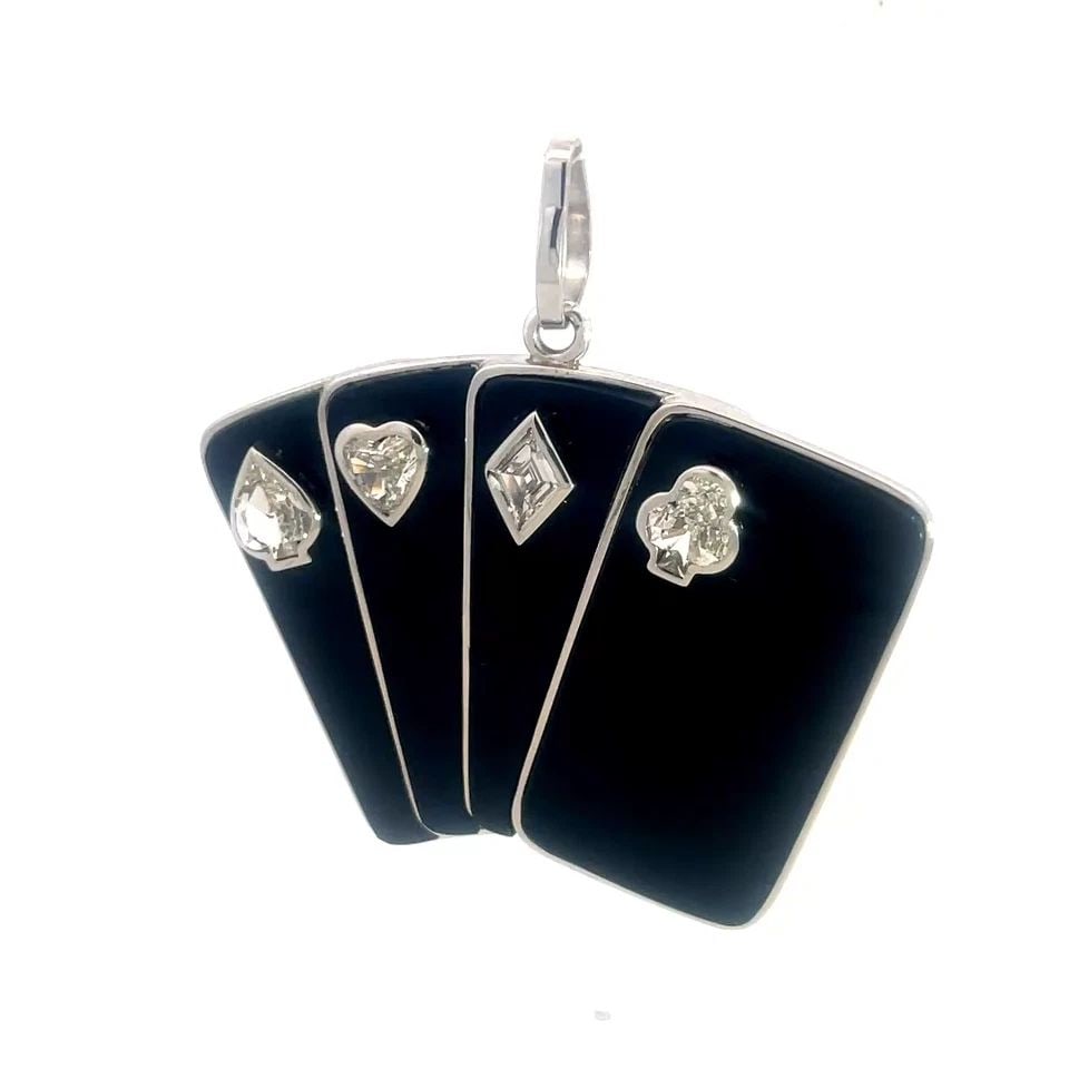 7193 DIAMOND GOLD FOUR ACES CARD PENDANT 3CT ENAMEL 10-14K WHITE GAME CARDS (1 of 2)