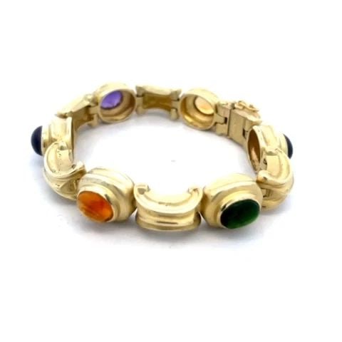 GOLD BRACELET AMETHYST & GEMS 14K YELLOW MULTICOLOR CHUNKY OVAL LINKS (1 of 2)