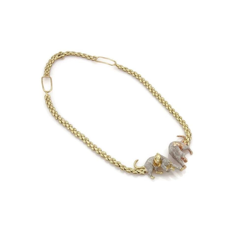 ESTATE 14K TRICOLOR GOLD 3D DOUBLE PANTHER PENDANT RICE LINK NECKLACE (1 of 1)