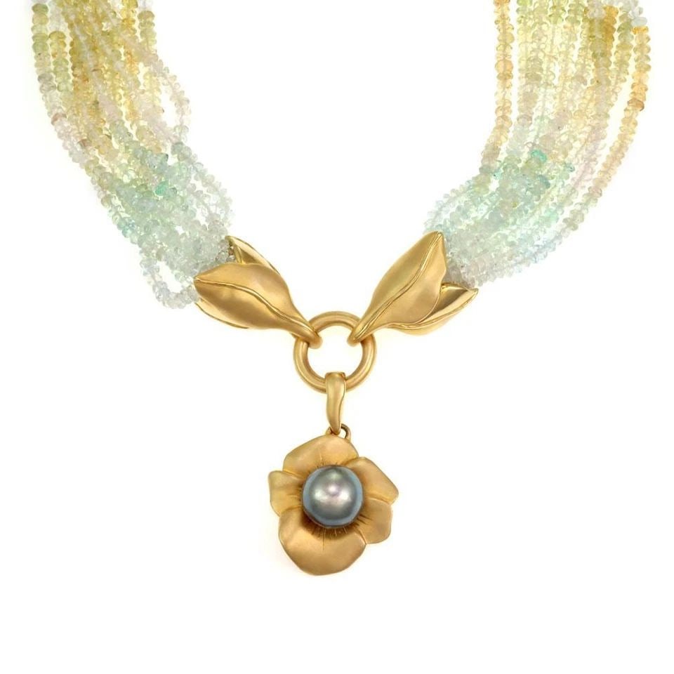 ESTATE TAHITIAN PEARL AQUAMARINE 10 STRAND BEAD PENDANT NECKLACE LIQUIDATION (1 of 2)
