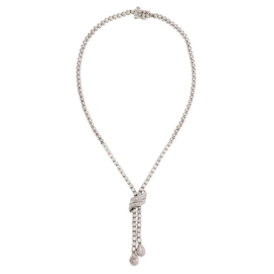 ELEGANT 3.00CT DIAMOND 14K WHITE GOLD FANCY LARIAT NECKLACE LIQUIDATION! (1 of 1)