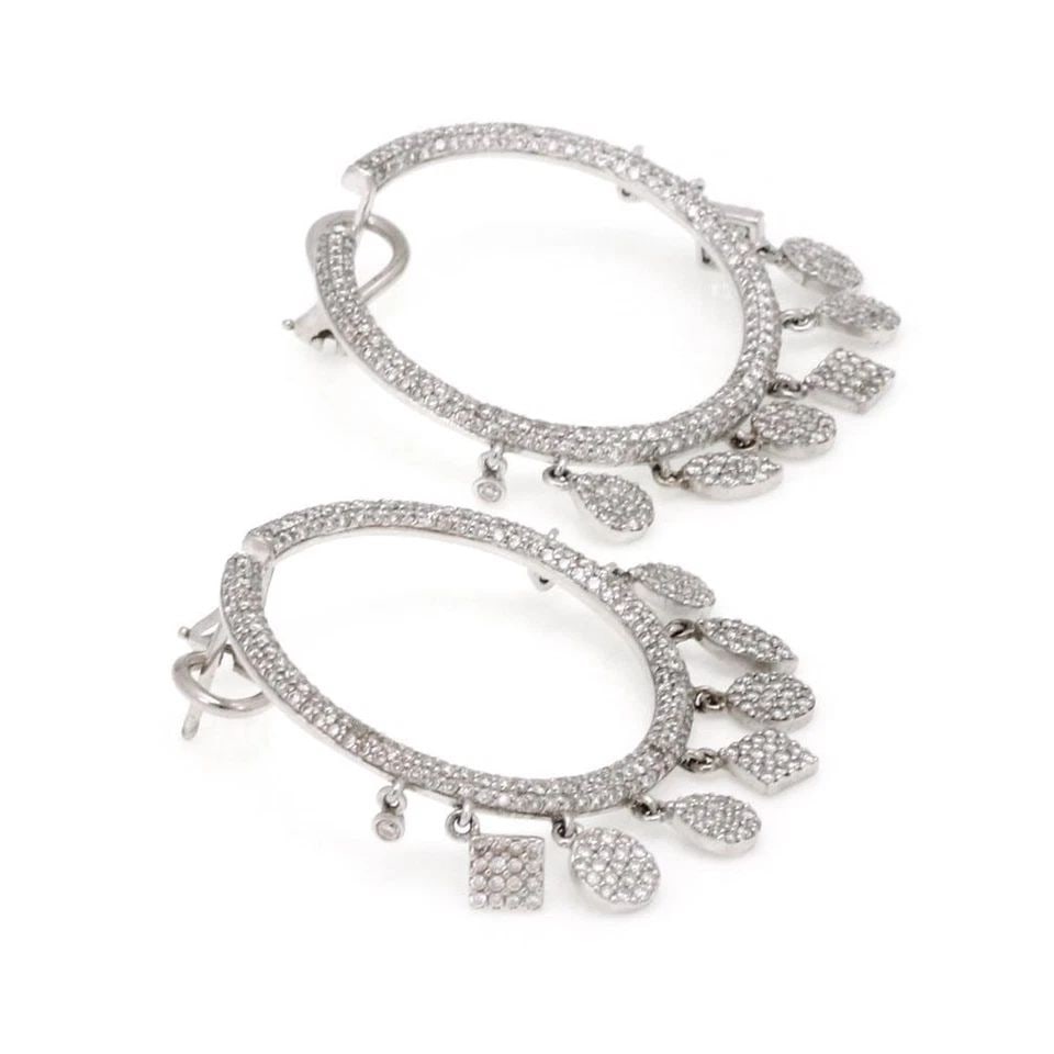MODERN STYLE 3.5CT DIAMOND 14K GOLD DANGLE CHARMS HOOP EARRINGS LIQUIDATION: MODERN STYLE 3.5CT DIAMOND 14K GOLD DANGLE CHARMS HOOP EARRINGS Modern Style 3.5ct Diamond 14k Gold Dangle Charms Hoop Earrings Description This is a gorgeous pair of modern style earrings. They are c