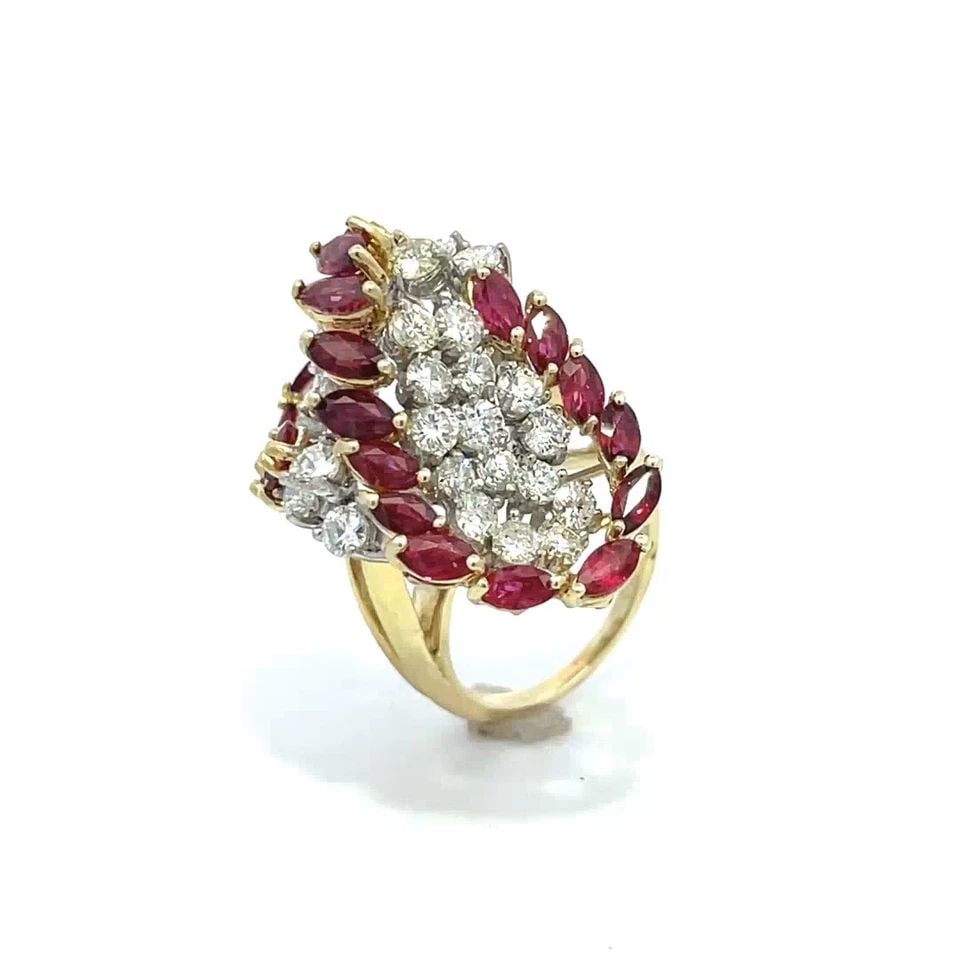 4923 ESTATE 5.50CT DIAMOND & RUBY CLUSTER 14K GOLD COCKTAIL RING (1 of 2)